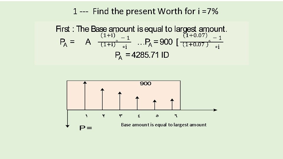 1 --- Find the present Worth for i =7% Base amount is equal to