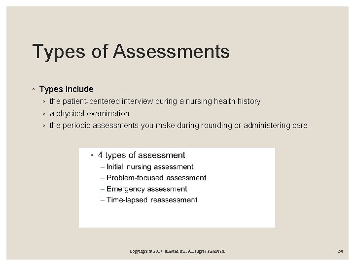 Types of Assessments ◦ Types include ◦ the patient-centered interview during a nursing health