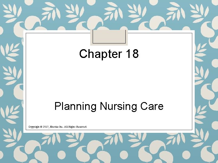 Chapter 18 Planning Nursing Care Copyright © 2017, Elsevier Inc. All Rights Reserved. 