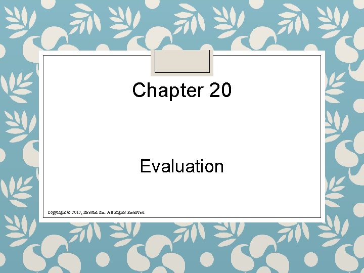 Chapter 20 Evaluation Copyright © 2017, Elsevier Inc. All Rights Reserved. 