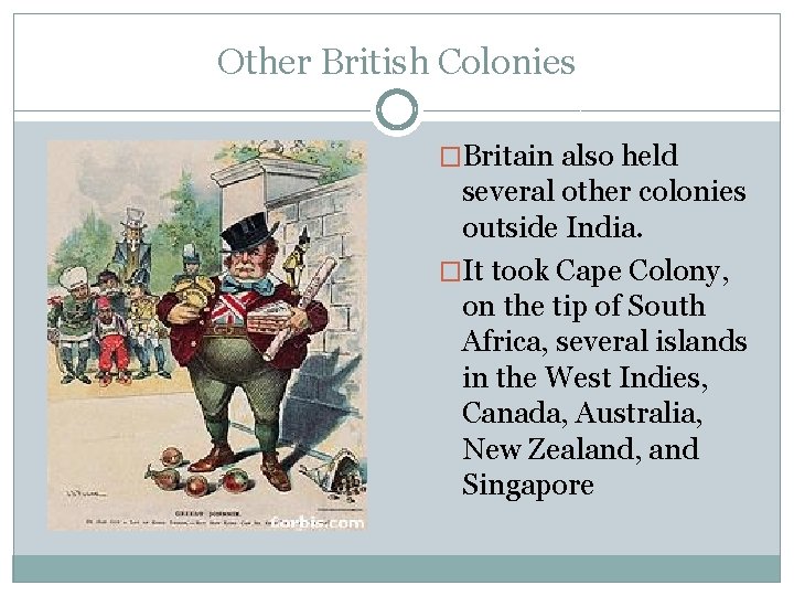 Other British Colonies �Britain also held several other colonies outside India. �It took Cape