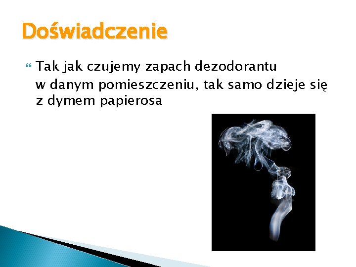 Doświadczenie Tak jak czujemy zapach dezodorantu w danym pomieszczeniu, tak samo dzieje się z