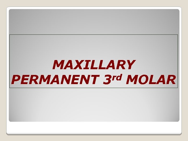 MAXILLARY PERMANENT 3 rd MOLAR 