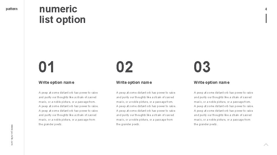 pattern numeric list option 4 www. yoursite. com 01 02 03 Write option name