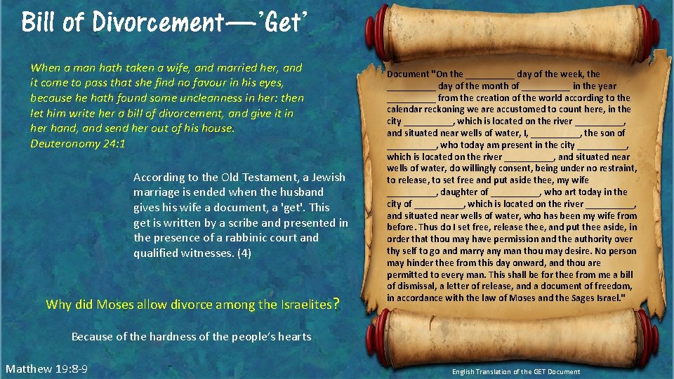 Bill of Divorcement—’Get’ When a man hath taken a wife, and married her, and Bill of Divorcement—’Get’ When a man hath taken a wife, and married her, and