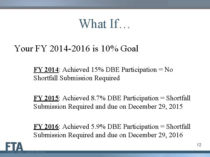 What If… Your FY 2014 -2016 is 10% Goal FY 2014: Achieved 15% DBE