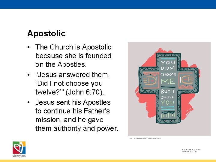 Apostolic • The Church is Apostolic because she is founded on the Apostles. •