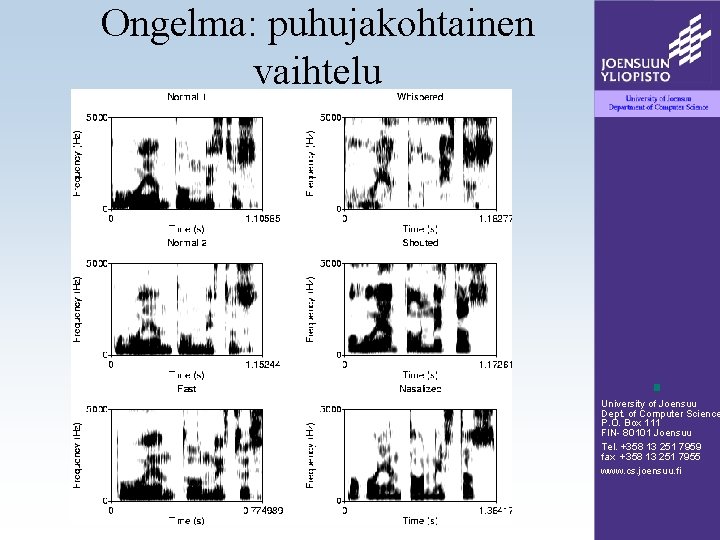 Ongelma: puhujakohtainen vaihtelu University of Joensuu Dept. of Computer Science P. O. Box 111