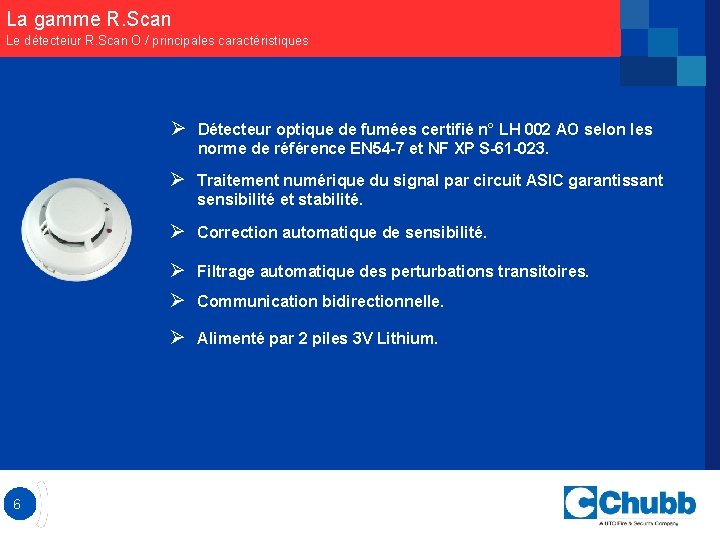 La gamme R. Scan Le détecteiur R. Scan O / principales caractéristiques Ø Détecteur