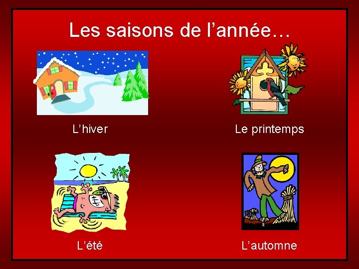 Les saisons de l’année… L’hiver Le printemps L’été L’automne 