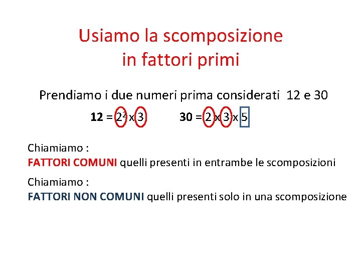 Usiamo la scomposizione in fattori primi Prendiamo i due numeri prima considerati 12 e