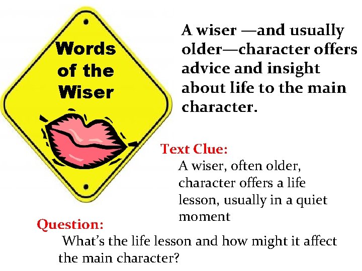 Words of the Wiser A wiser —and usually older—character offers advice and insight about