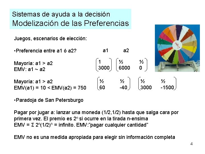 Sistemas de ayuda a la decisión Modelización de las Preferencias Juegos, escenarios de elección: Sistemas de ayuda a la decisión Modelización de las Preferencias Juegos, escenarios de elección: