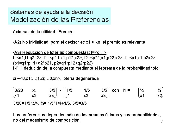 Sistemas de ayuda a la decisión Modelización de las Preferencias Axiomas de la utilidad Sistemas de ayuda a la decisión Modelización de las Preferencias Axiomas de la utilidad