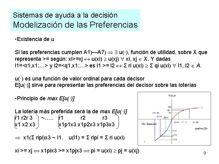 Sistemas de ayuda a la decisión Modelización de las Preferencias • Existencia de u Sistemas de ayuda a la decisión Modelización de las Preferencias • Existencia de u