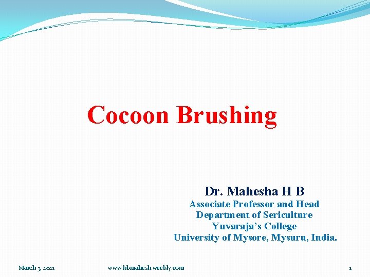 Cocoon Brushing Dr. Mahesha H B Associate Professor and Head Department of Sericulture Yuvaraja’s