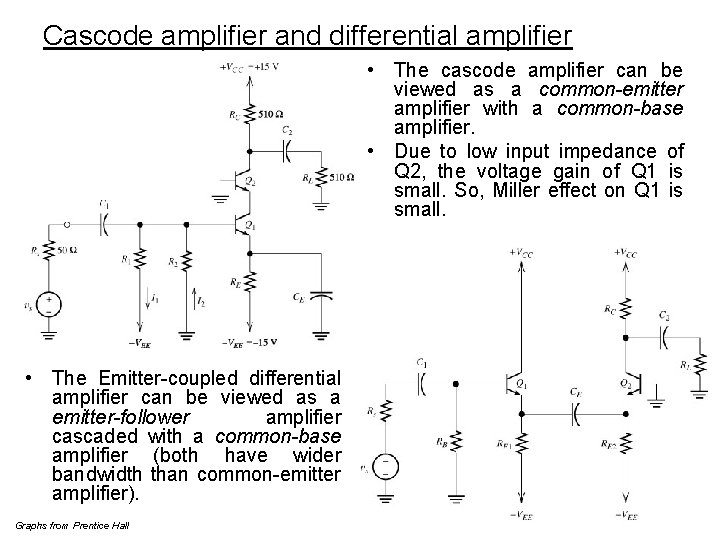 Cascode amplifier and differential amplifier • The cascode amplifier can be viewed as a