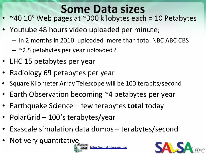 Some Data sizes • ~40 109 Web pages at ~300 kilobytes each = 10