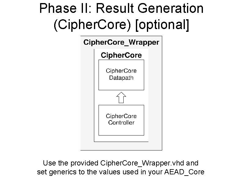 Phase II: Result Generation (Cipher. Core) [optional] Use the provided Cipher. Core_Wrapper. vhd and