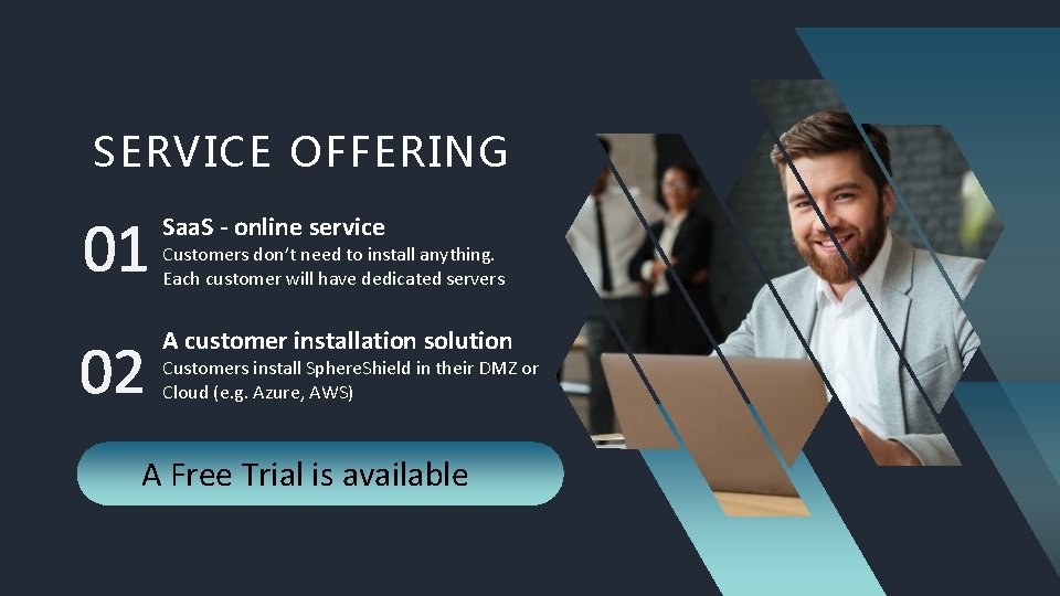 SERVICE OFFERING Saa. S - online service Customers don’t need to install anything. Each