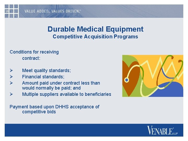 25 Durable Medical Equipment Competitive Acquisition Programs Conditions for receiving contract: Ø Ø Meet