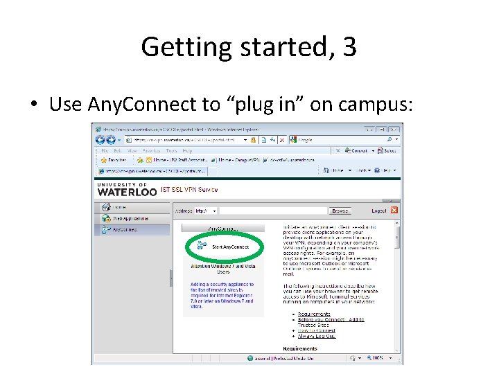 Getting started, 3 • Use Any. Connect to “plug in” on campus: 
