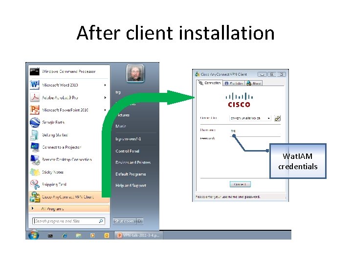 After client installation Wat. IAM credentials 