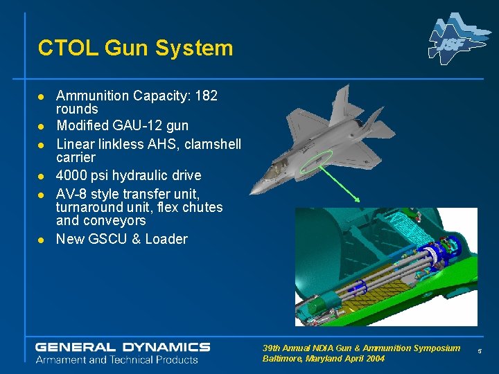 CTOL Gun System l l l Ammunition Capacity: 182 rounds Modified GAU-12 gun Linear