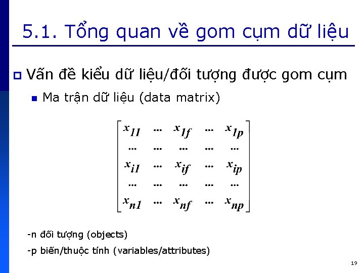 5. 1. Tổng quan về gom cụm dữ liệu p Vấn đề kiểu dữ