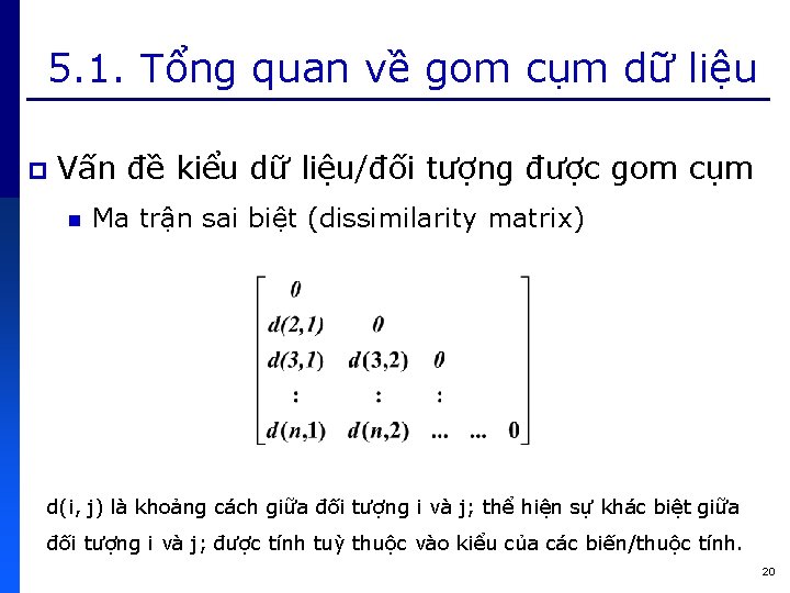 5. 1. Tổng quan về gom cụm dữ liệu p Vấn đề kiểu dữ