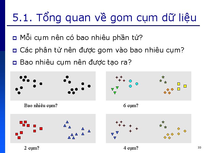 5. 1. Tổng quan về gom cụm dữ liệu p Mỗi cụm nên có