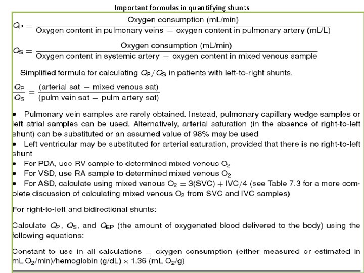 Important formulas in quantifying shunts Important formulas in quantifying shunts