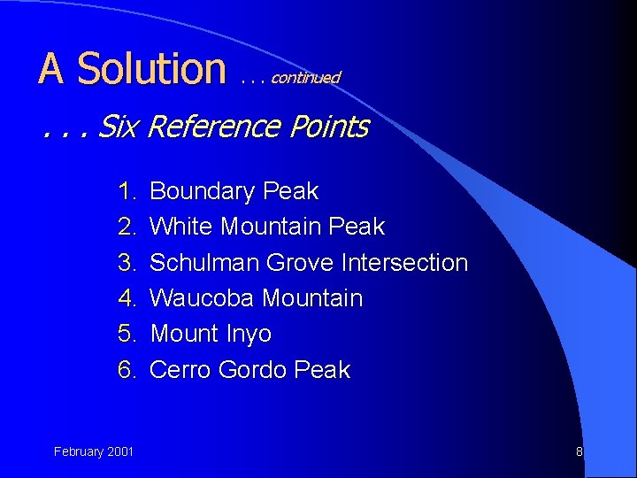 A Solution . . . continued . . . Six Reference Points 1. 2.