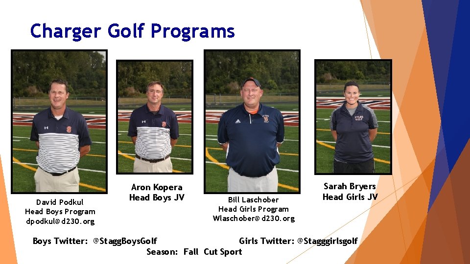 Charger Golf Programs David Podkul Head Boys Program dpodkul@d 230. org Aron Kopera Head Charger Golf Programs David Podkul Head Boys Program dpodkul@d 230. org Aron Kopera Head