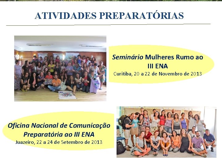 ATIVIDADES PREPARATÓRIAS Seminário Mulheres Rumo ao III ENA Curitiba, 20 a 22 de Novembro