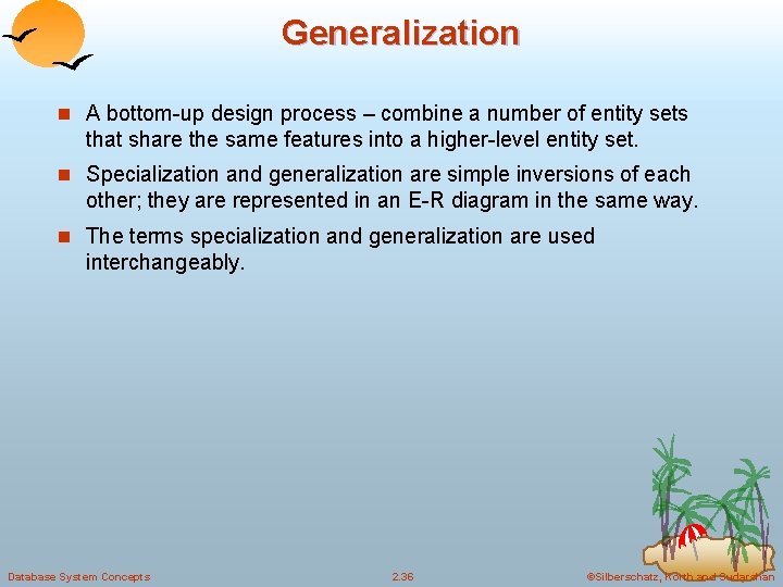 Generalization n A bottom-up design process – combine a number of entity sets that Generalization n A bottom-up design process – combine a number of entity sets that