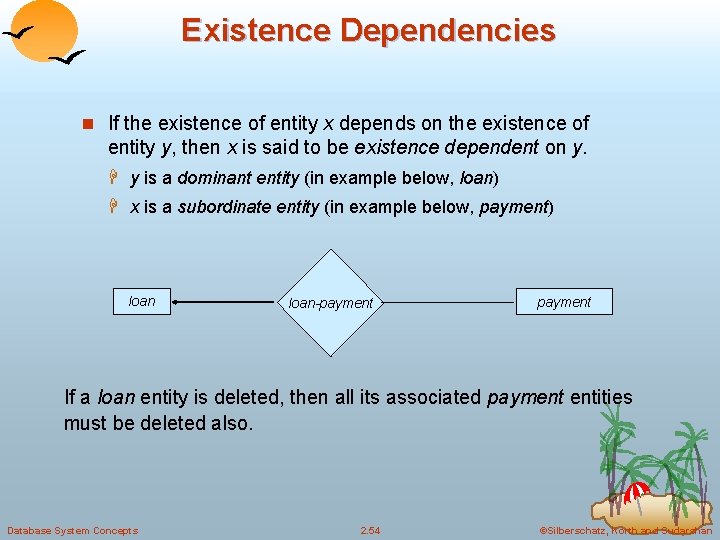Existence Dependencies n If the existence of entity x depends on the existence of Existence Dependencies n If the existence of entity x depends on the existence of
