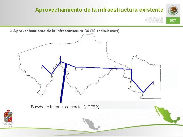 Aprovechamiento de la infraestructura existente Ø Aprovechamiento de la Infraestructura C 4 (10 radio-bases)