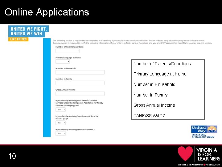 Online Applications Number of Parents/Guardians Primary Language at Home Number in Household Number in