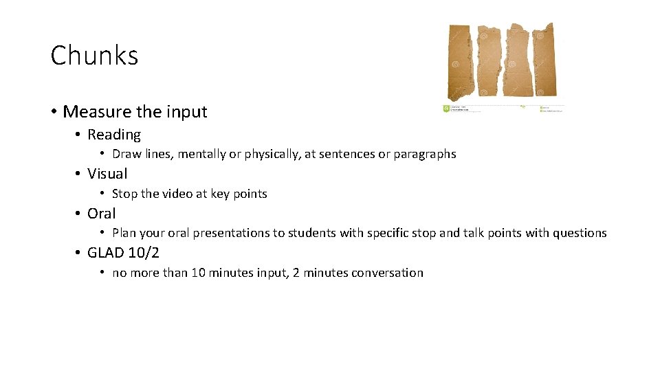 Chunks • Measure the input • Reading • Draw lines, mentally or physically, at