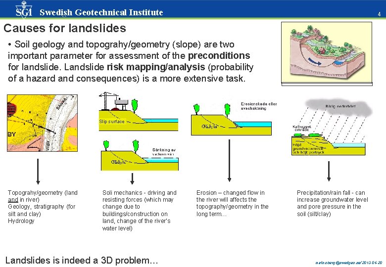 Swedish Geotechnical Institute 44 Causes for landslides • Soil geology and topograhy/geometry (slope) are Swedish Geotechnical Institute 44 Causes for landslides • Soil geology and topograhy/geometry (slope) are