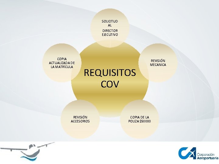 SOLICITUD AL DIRECTOR EJECUTIVO COPIA ACTUALIZADA DE LA MATRÍCULA REQUISITOS COV REVISIÓN ACCESORIOS REVISIÓN
