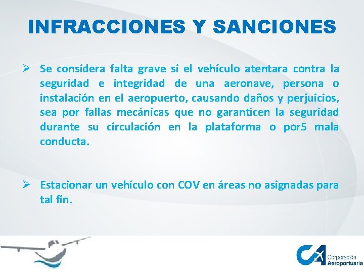 INFRACCIONES Y SANCIONES Ø Se considera falta grave si el vehículo atentara contra la