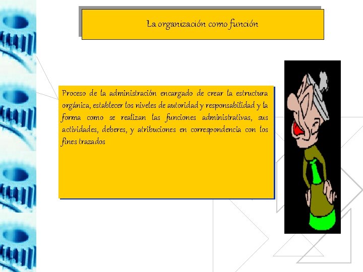 La organización como función Proceso de la administración encargado de crear la estructura orgánica,