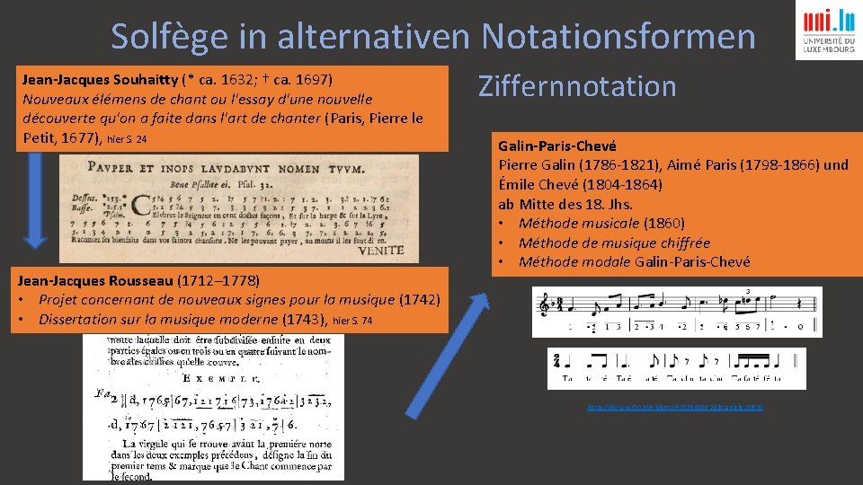 Solfège in alternativen Notationsformen Jean-Jacques Souhaitty (* ca. 1632; † ca. 1697) Nouveaux élémens