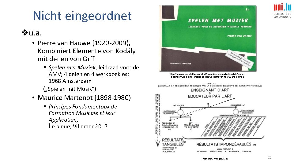 Nicht eingeordnet vu. a. • Pierre van Hauwe (1920 -2009), Kombiniert Elemente von Kodály