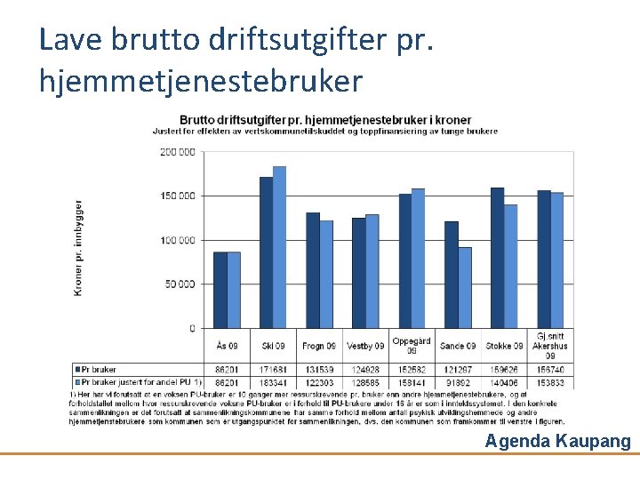 Lave brutto driftsutgifter pr. hjemmetjenestebruker Agenda Kaupang 