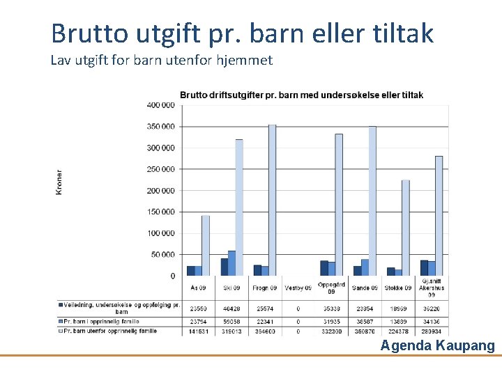 Brutto utgift pr. barn eller tiltak Lav utgift for barn utenfor hjemmet Agenda Kaupang