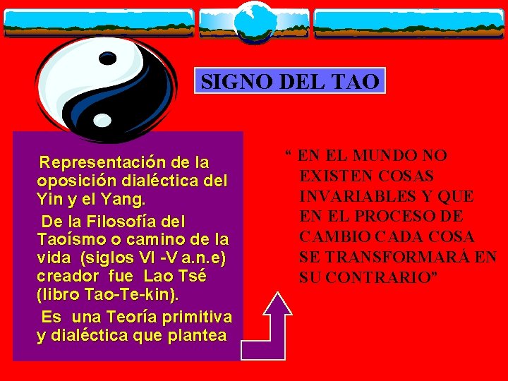 SIGNO DEL TAO Representación de la oposición dialéctica del Yin y el Yang. De