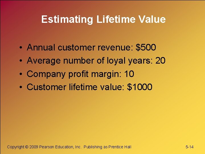 Estimating Lifetime Value • • Annual customer revenue: $500 Average number of loyal years: